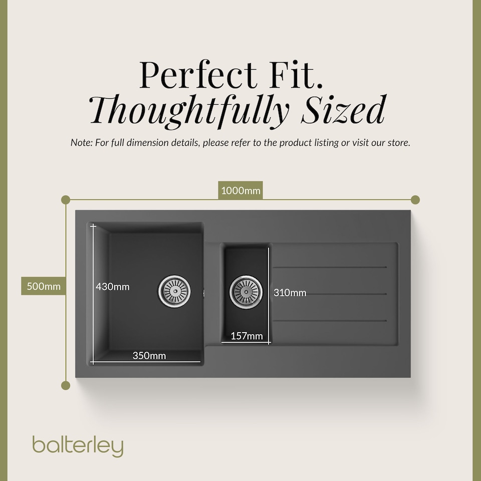 image 1 of Balterley 100cm Kitchen 1.5 Bowl Composite Inset Sink with Overflow & Reversible Drainer