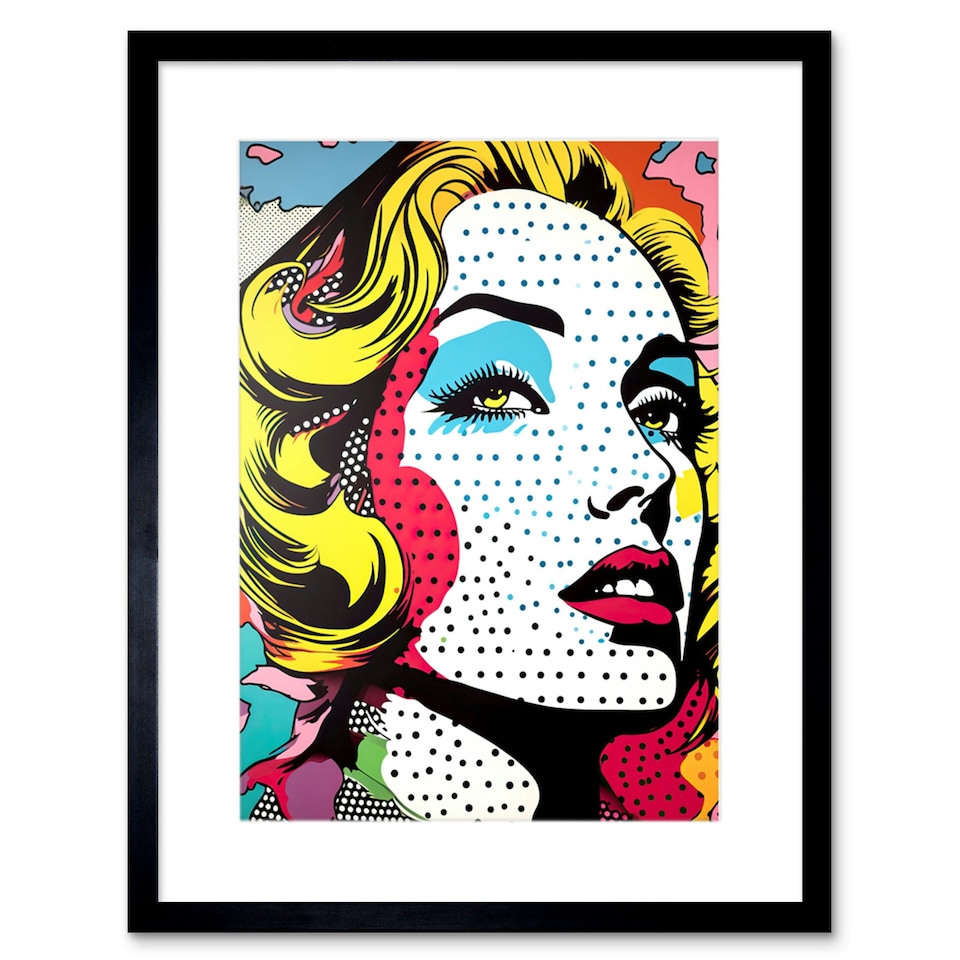 image 1 of Print Pop Blonde Woman Face Comic Style Retro Glam Fashion 9x7" Black Framed Wall Art Print