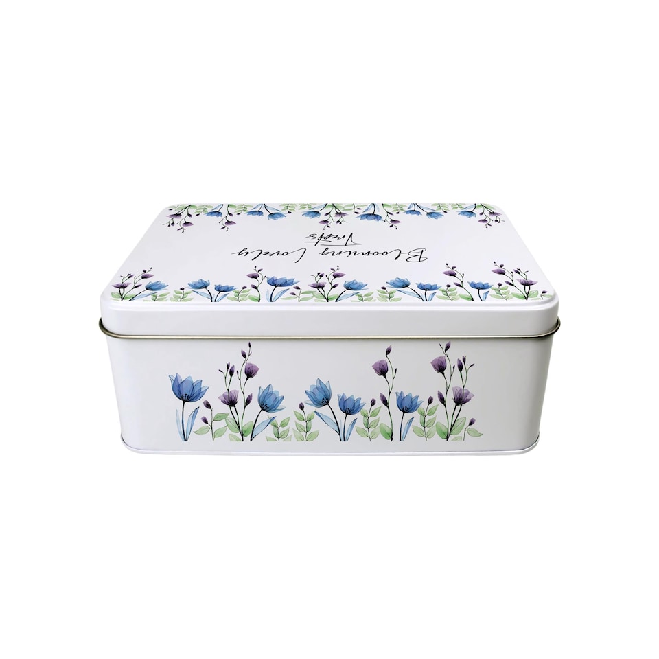 image 1 of Blue & Purple Floral Rectangular Tin