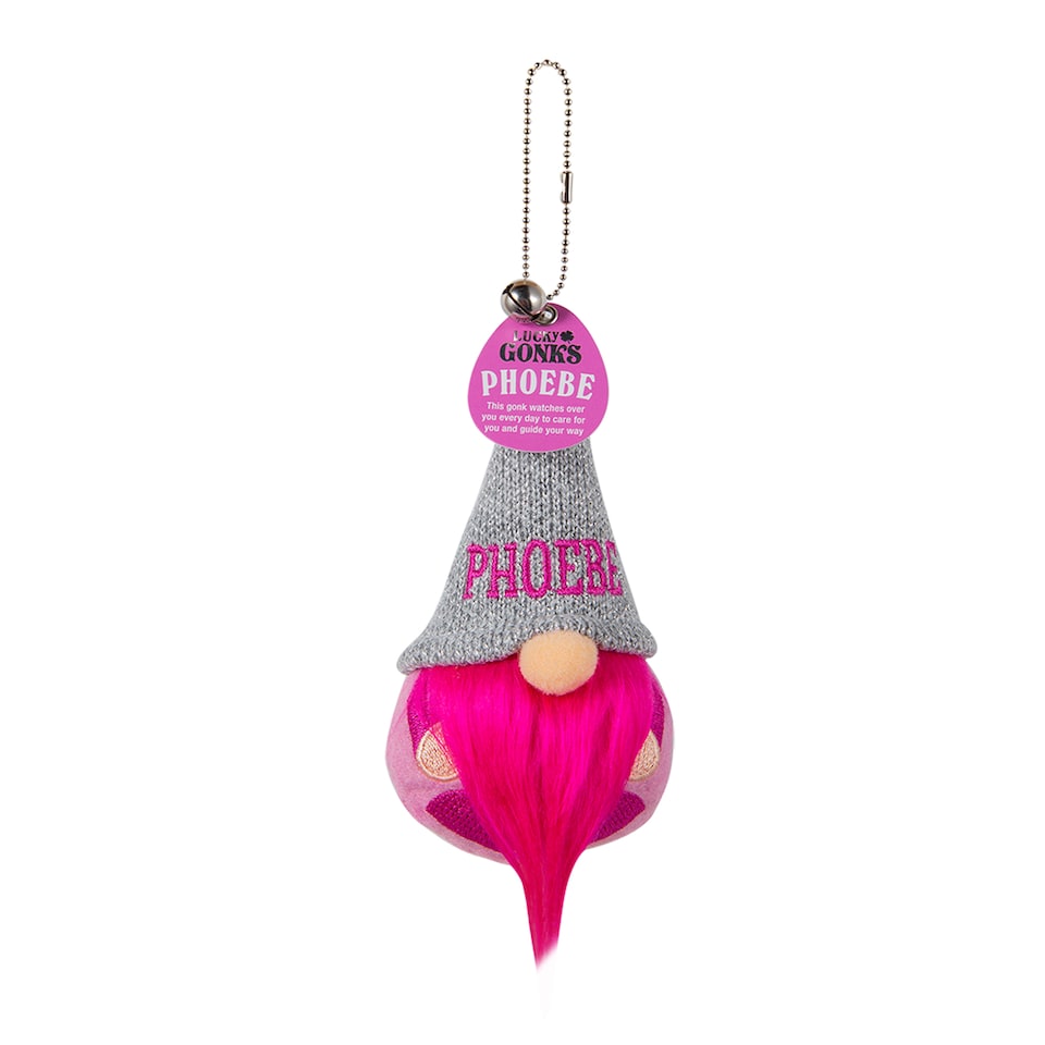 image 1 of Pre-personalised Lucky Gonk Mascot Keyring For Bag Or Backpack - Phoebe - 136 Names and Themes Available | Grey