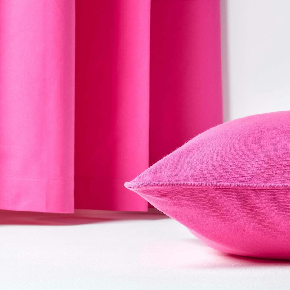 image 1 of Homescapes Cotton Plain Cerise Cushion Cover - 30 x 30 cm | Pink | Cerise | 30 x 30 cm