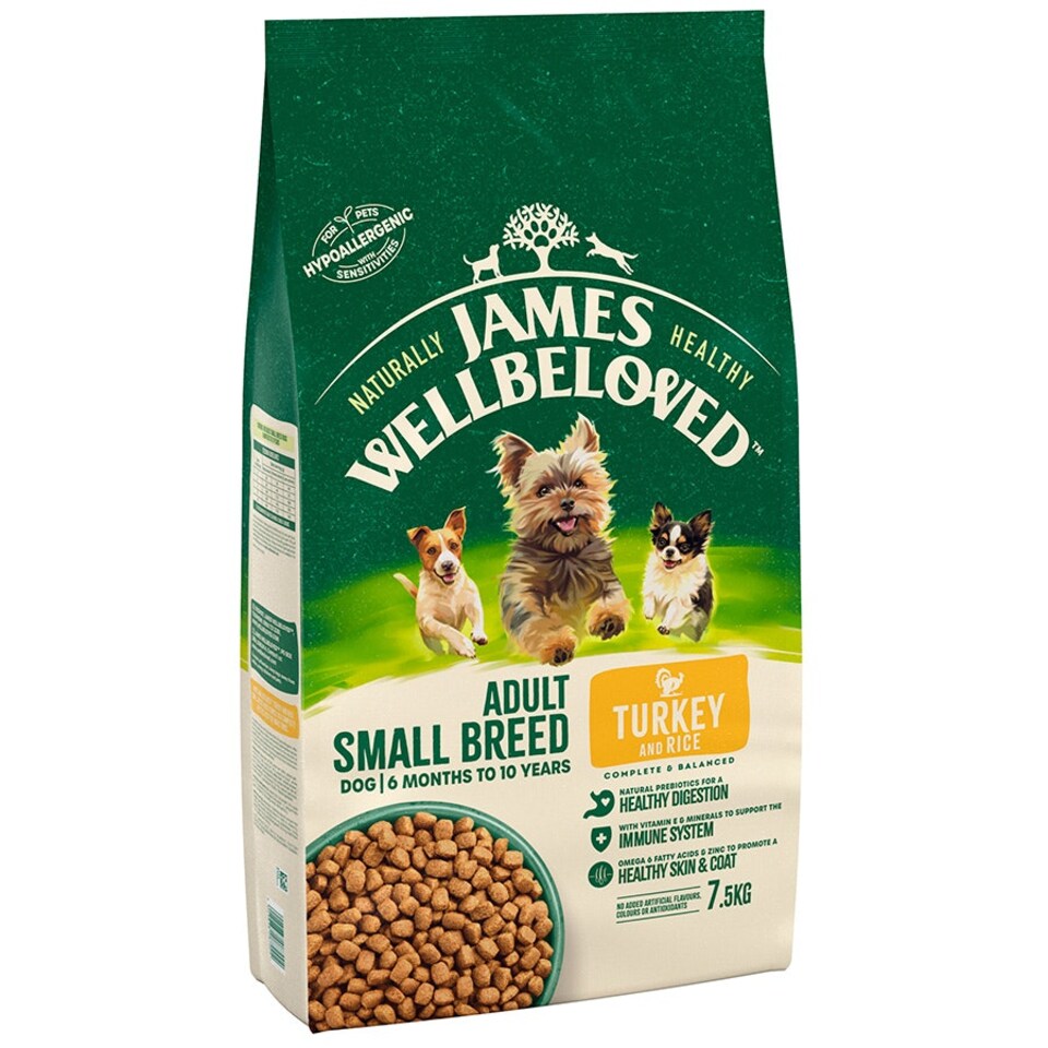 image 1 of James Wellbeloved Adult Dog Food Small Breed Turkey and Rice Kibble 7.5kg