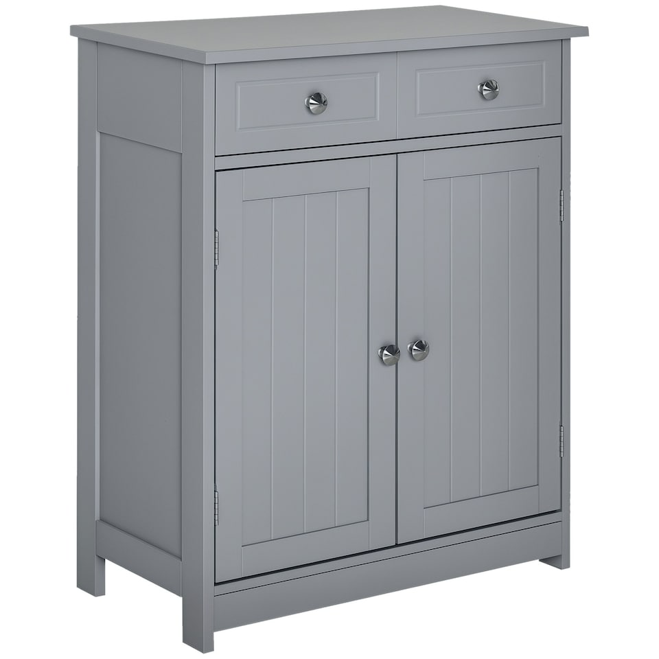 image 1 of kleankin Bathroom Floor Storage Cabinet w/ 2 Drawers Door Cupboard Grey