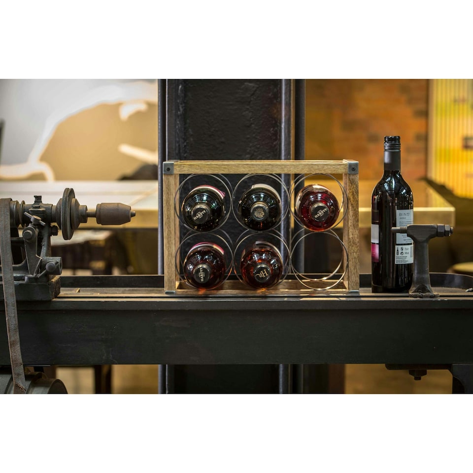 image 1 of KitchenCraft Wine Rack Wood Metal 6 Bottle