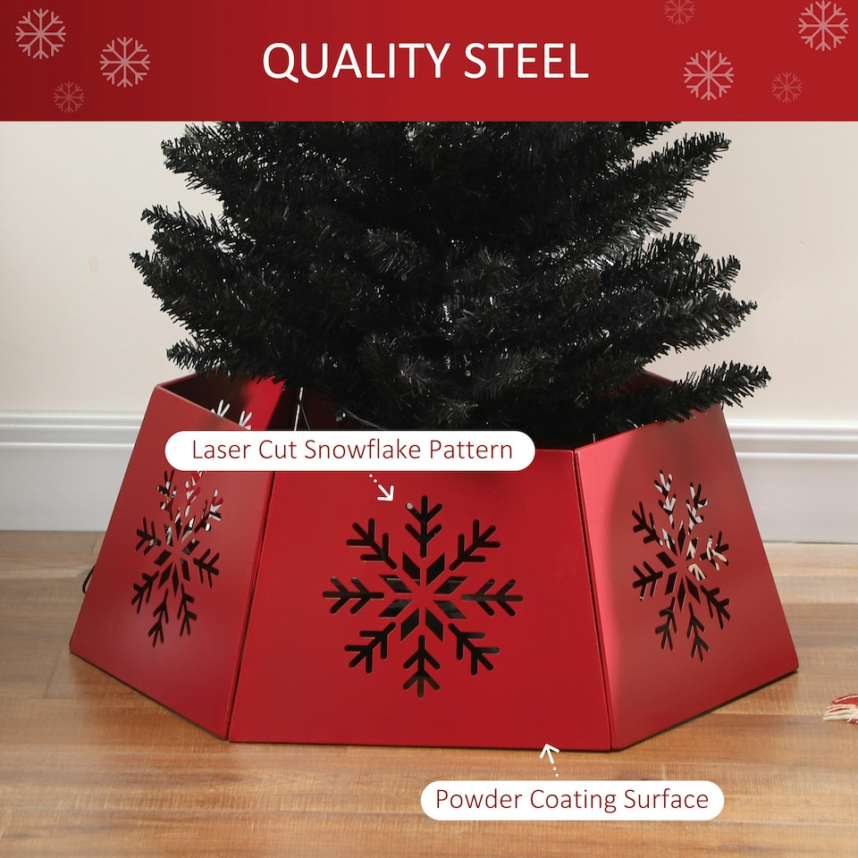 image 1 of HOMCOM Hexagon Christmas Tree Base Cover with Hollow Snowflake Patterns Red