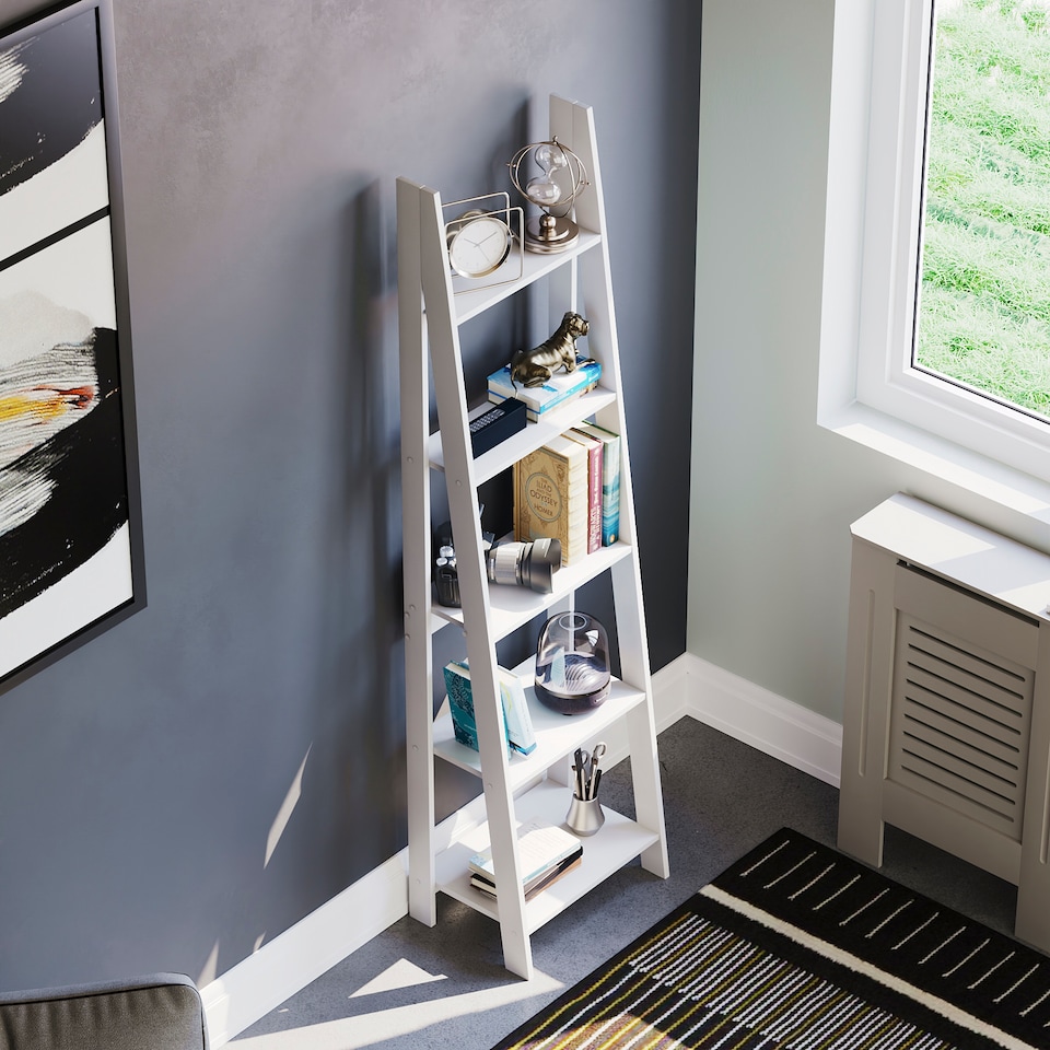 image 1 of Vida Designs Bristol 5 Tier Step Ladder Bookcase Display Storage, White