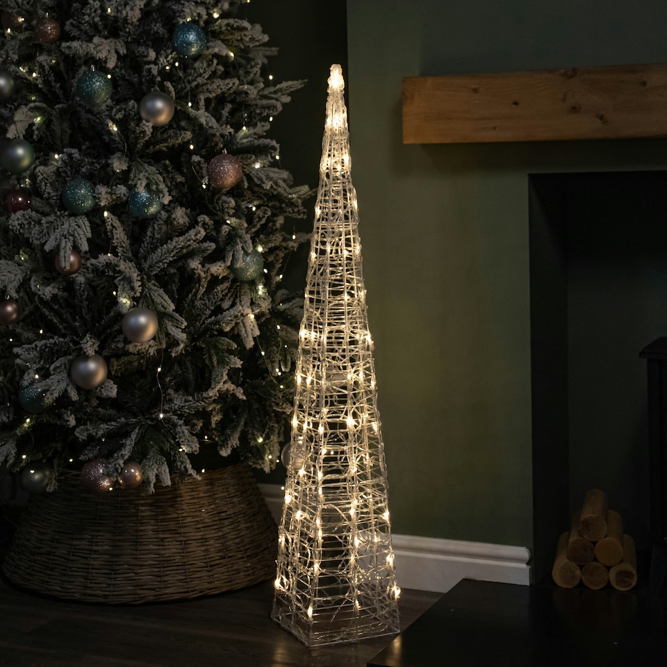 image 1 of 1.18m Light up Christmas Acrylic Pyramid with 80 Flashing & Static Warm White LEDs