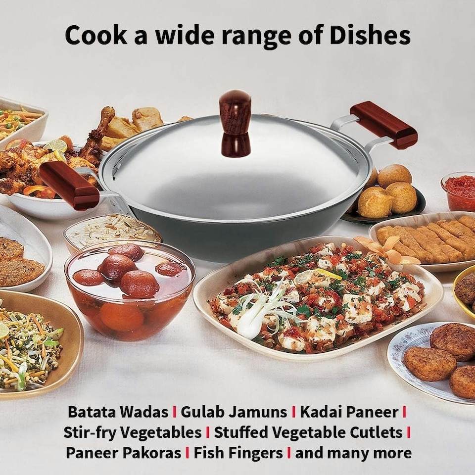 image 1 of Futura Induction Compatible Hard Anodised Flat Bottom Deep Fry Pan with Steel Lid, 2.5 Litre