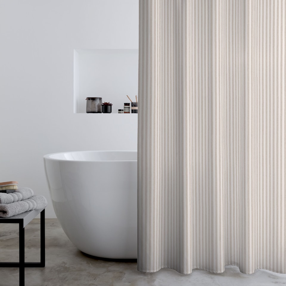 image 1 of Catherine Lansfield Timeless Stripe Shower Curtain | Cream | Natural | One Size