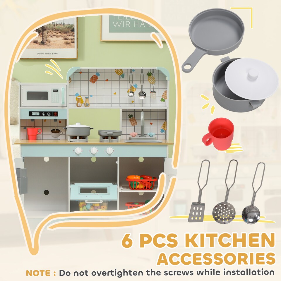 image 1 of AIYAPLAY Toy Kitchen, Pretend Role Play Kitchen w/ Ice Maker, Microwave