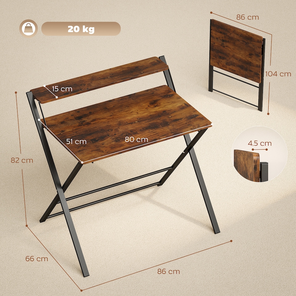 image 1 of HOMCOM Folding Desk with 2-Tier Shelf for Home Office