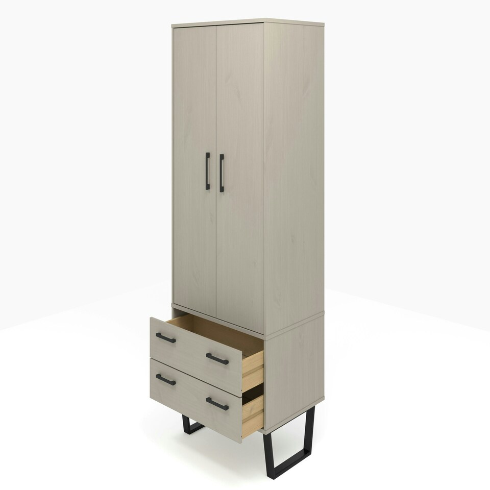 image 1 of Texas Industrial-Style Wardrobe with Drawers and Hanging Space, Antique Wax Finish | Grey | Grey | One Size | 1