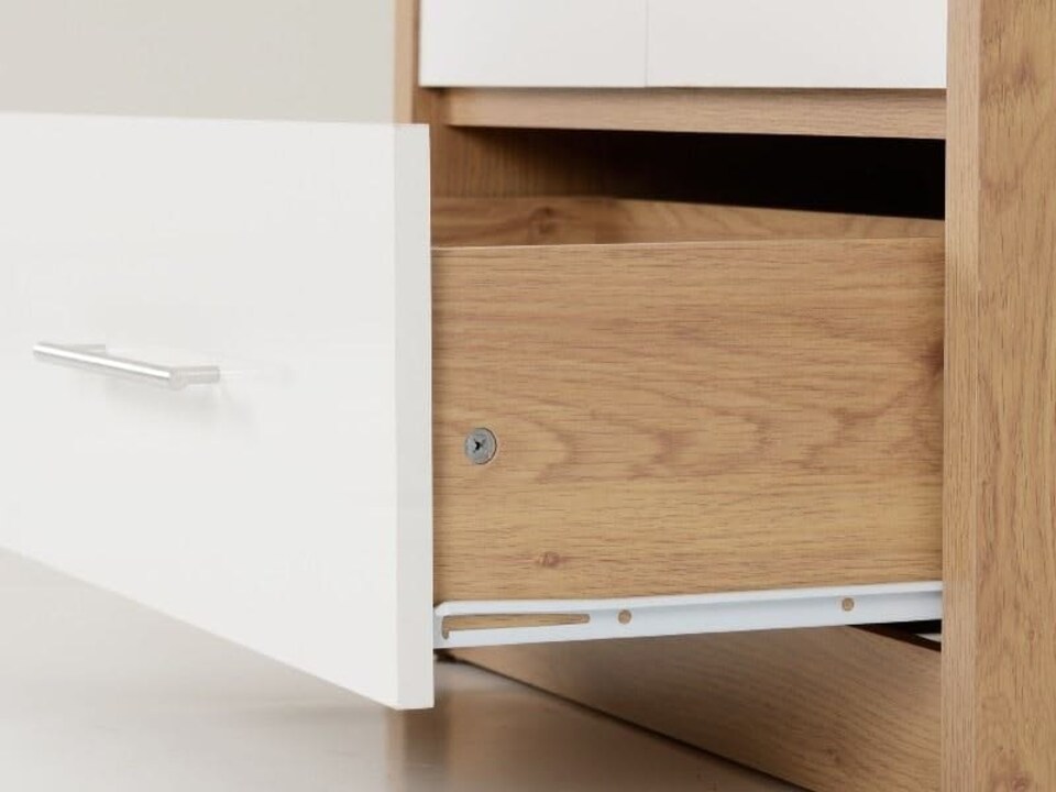 image 1 of Seville 2 Door 1 Drawer Wardrobe - L47 x W76 x H180 cm - White High Gloss/Light Oak Effect Veneer | White