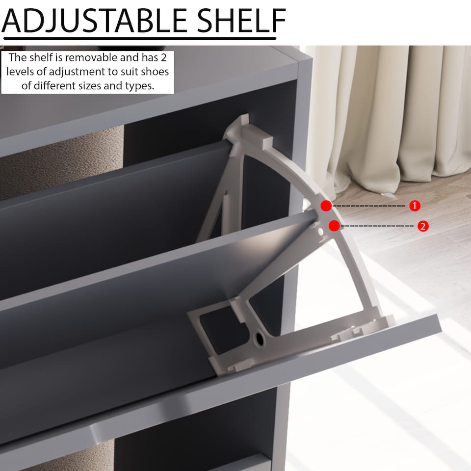 image 1 of Vida Designs 2 Drawer Shoe Cabinet Shoe Rack Storage Cupboard, Grey