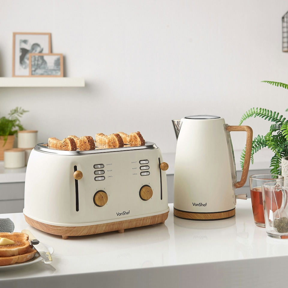 image 1 of VonShef 3000W Kettle and 1500W Toaster Bundle Set Cream