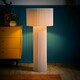 image 1 of ValueLights Lenny Stone Grey Drum Lamp Shade Ribbed Fabric Midi Floor Lamp with LED Bulb Grey