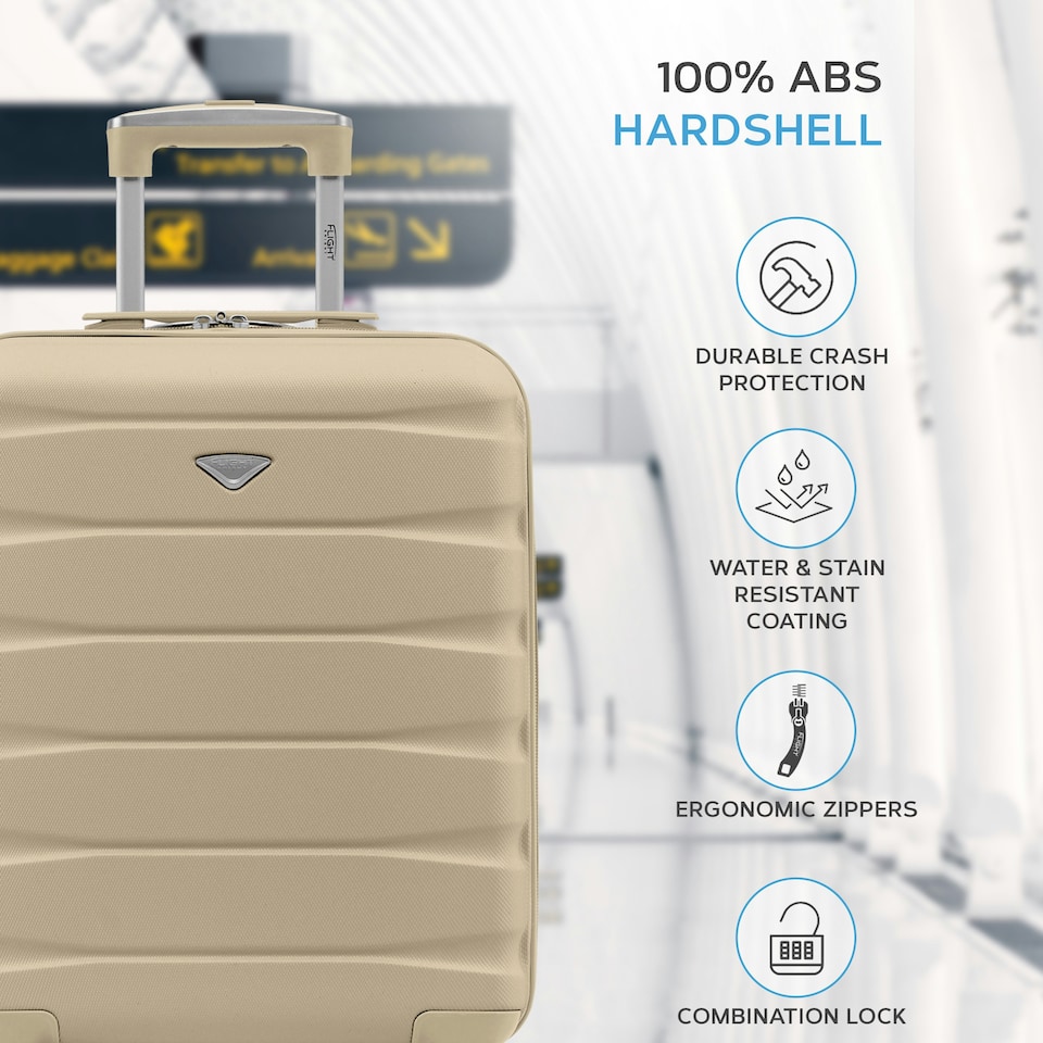 image 1 of Flight Knight Suitcase Set, Large Suitcase, Extra Large Suitcase, Cabin Suitcase 55x40x20cm - 60+ Airlines Approved - EasyJet, Jet2, Ryanair Priority Carry On Cream | Champagne | Large