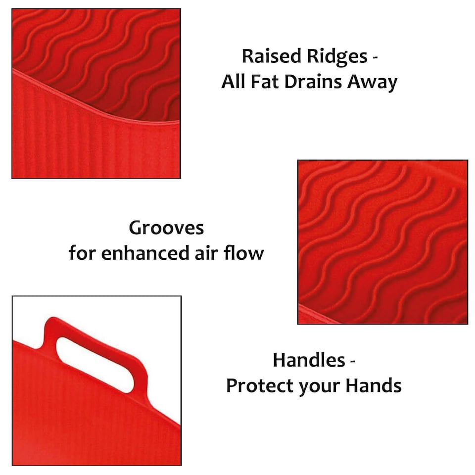 image 1 of SPARES2GO Rectangular Non-Stick Silicone Basket Drawer Liners for Air Fryer (Pack of 2, Red)