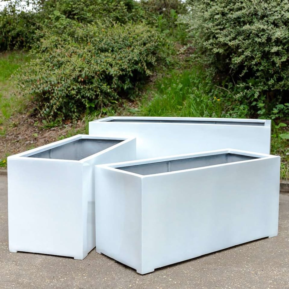 image 1 of Primrose Stone Composite White Trough Outdoor Garden Planter 120cm