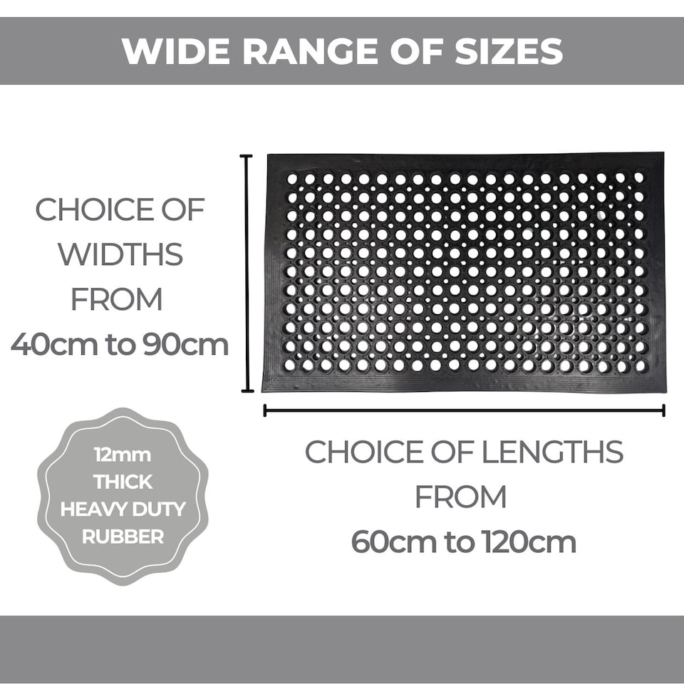image 1 of Rubber Door Mat - 0.6m x 0.4m - Non-Trip Ramp Edge - Heavy Duty - Non Slip - Wheelchair & Pushchair Friendly