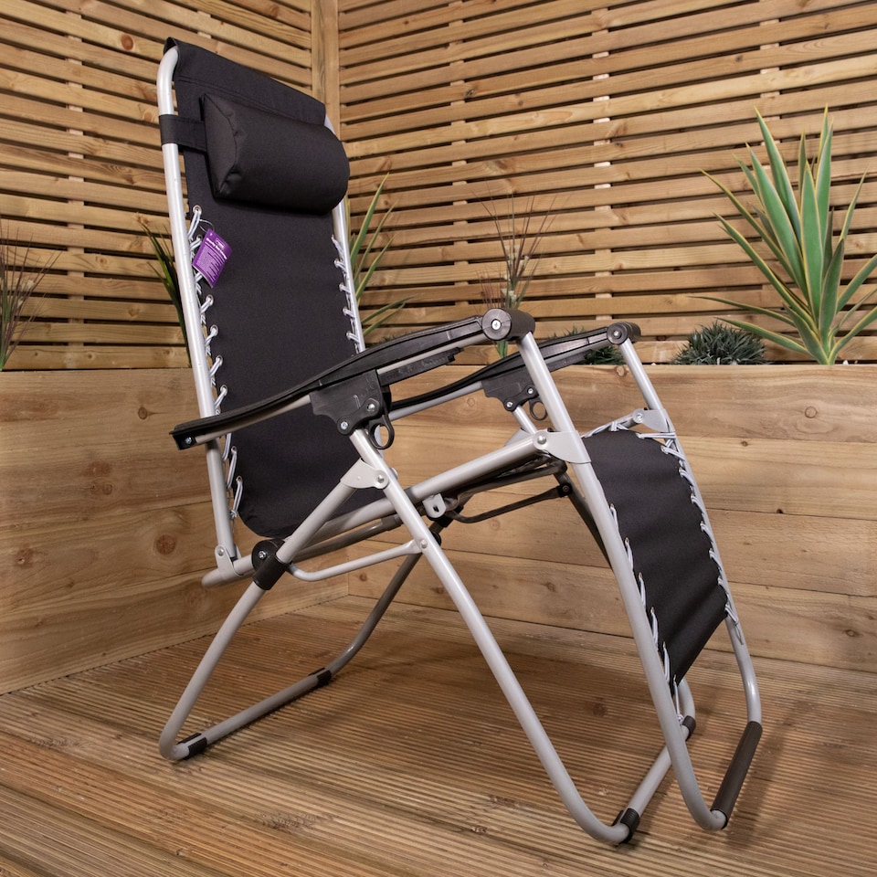 image 1 of Multi Position Garden Gravity Relaxer Chair Sun Lounger in Black & Silver