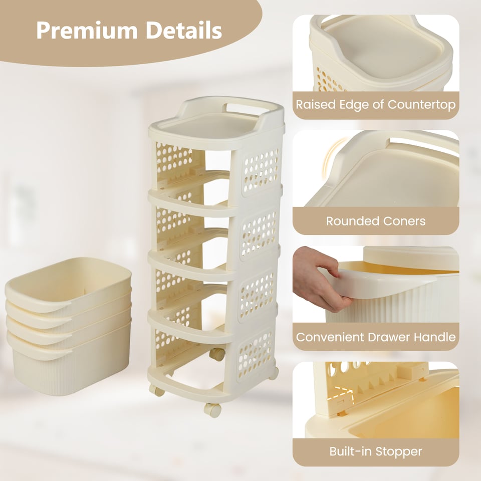 image 1 of COSTWAY 4-Drawer Utility Cart Rolling Plastic Storage White
