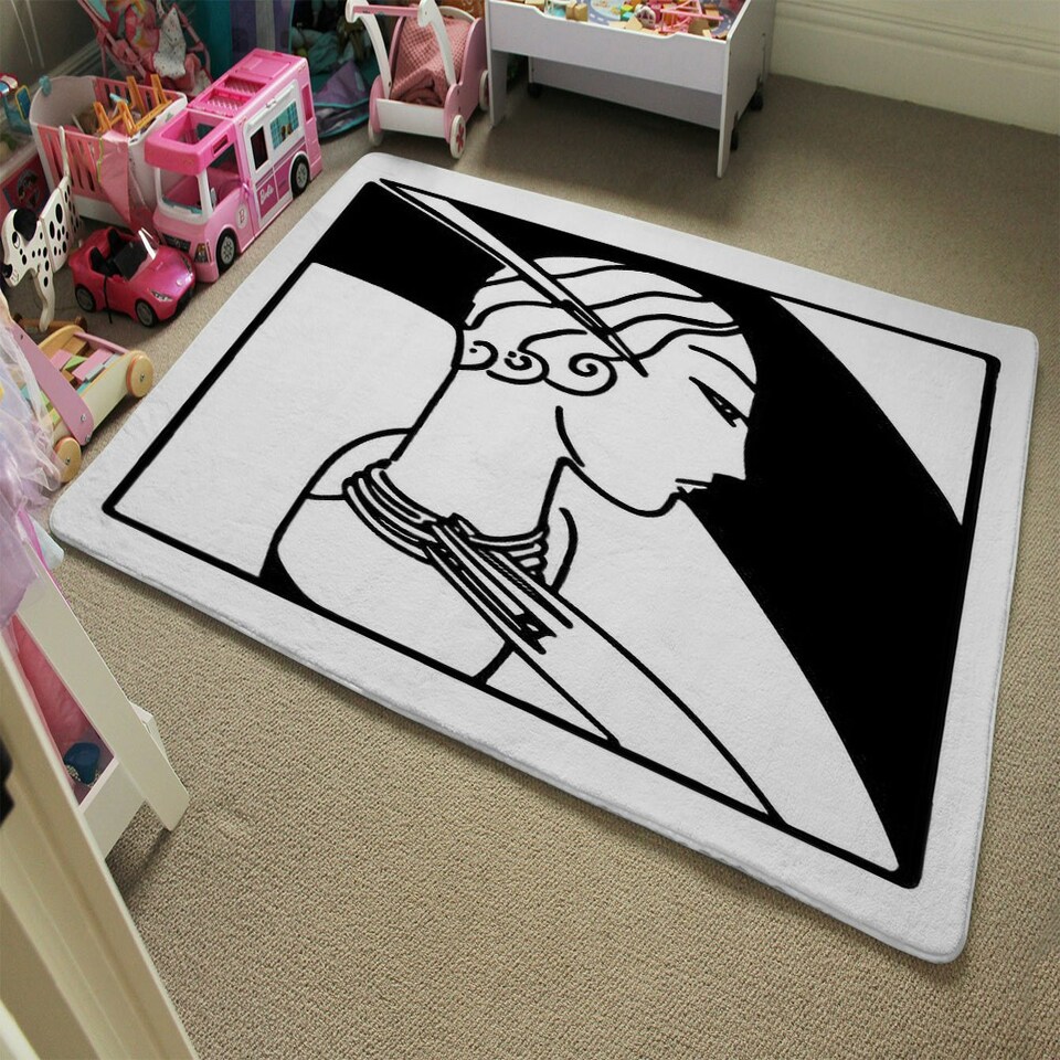 image 1 of Art Deco Woman (Rug) Black | Large: 140x200cm