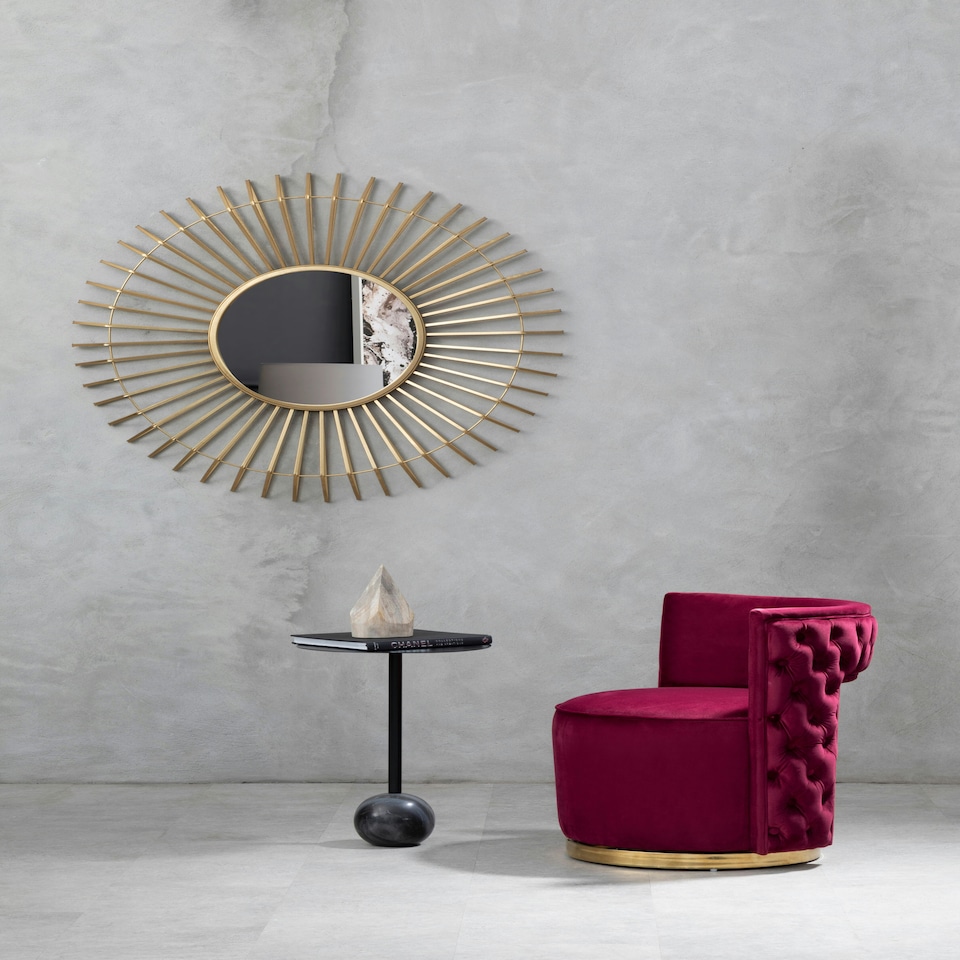image 1 of Interiors by Premier Red Wine Velvet Upholstered Round Chair, Accent Chair for Living Room, Accent Lounge Chair for Home, Office