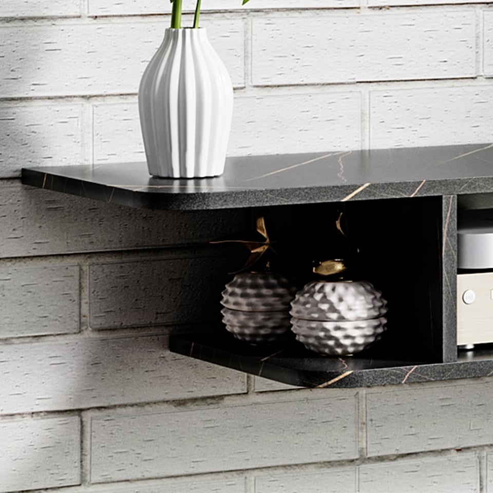 image 1 of HOMCOM Floating TV Unit Stand for TVs up to 40 , Wall Mounted Media Console with Storage Shelf, Entertainment Center, Black