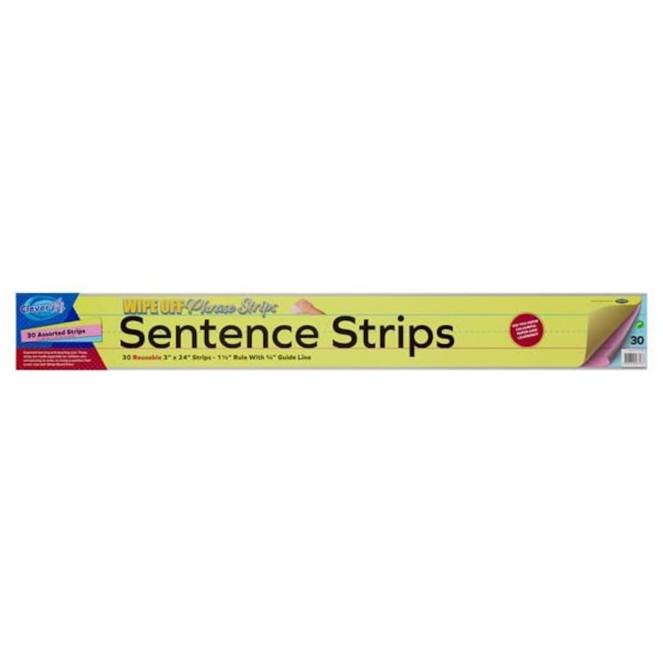 image 1 of Pack of 30 Wipe-off Reusable 3"x24" Coloured Sentence Strips by Clever Kidz