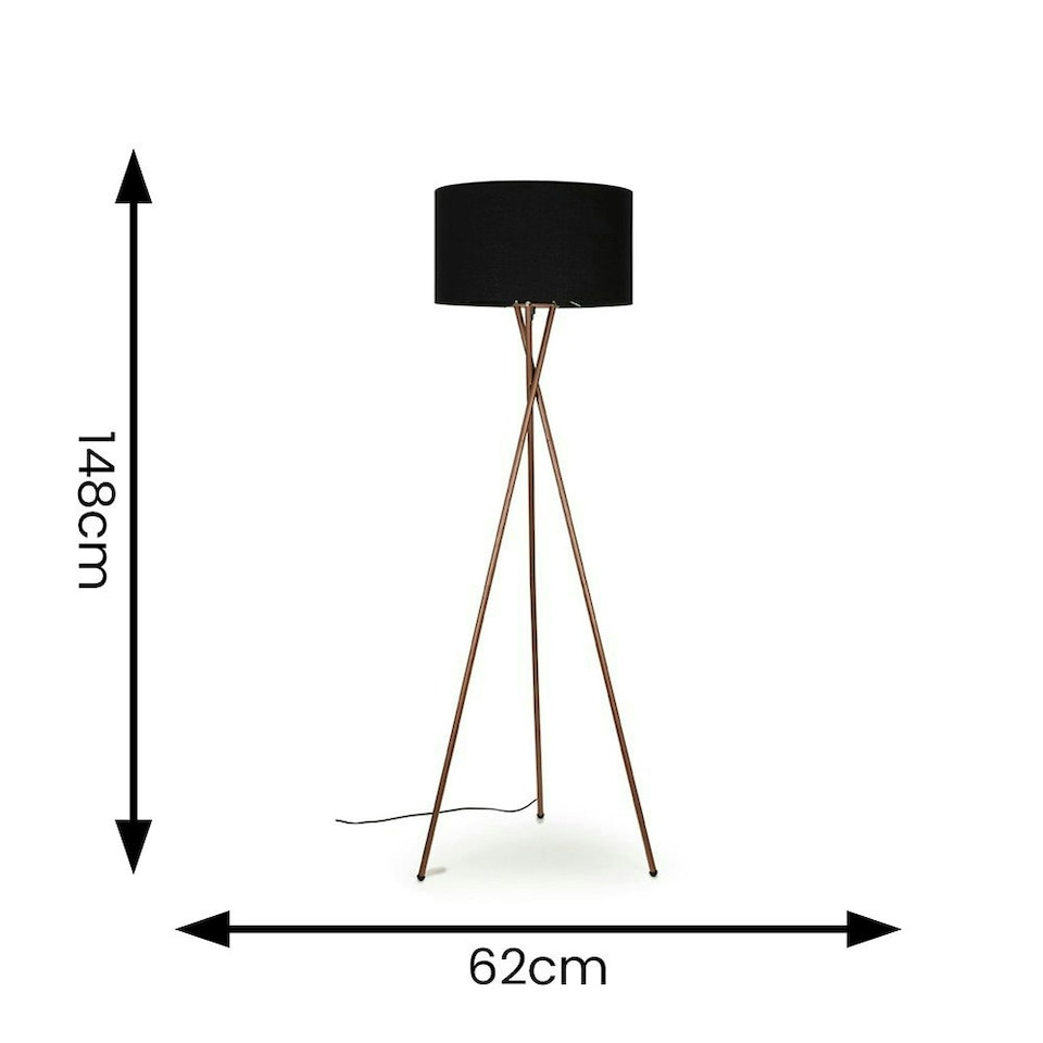 image 1 of ValueLights Camden Copper Tripod Floor Lamp Black Shade & Bulb Black