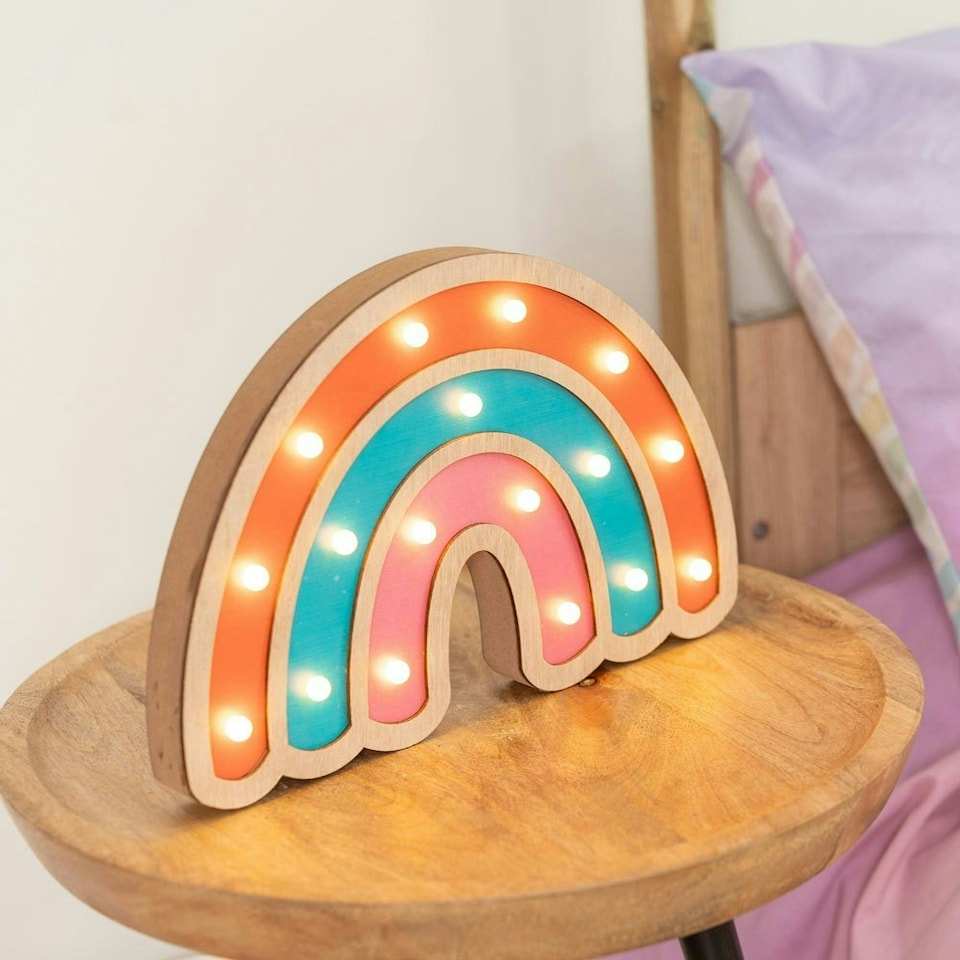 image 1 of ValueLights Kids Battery Powered Wooden Rainbow Wall Table Lamp Multi