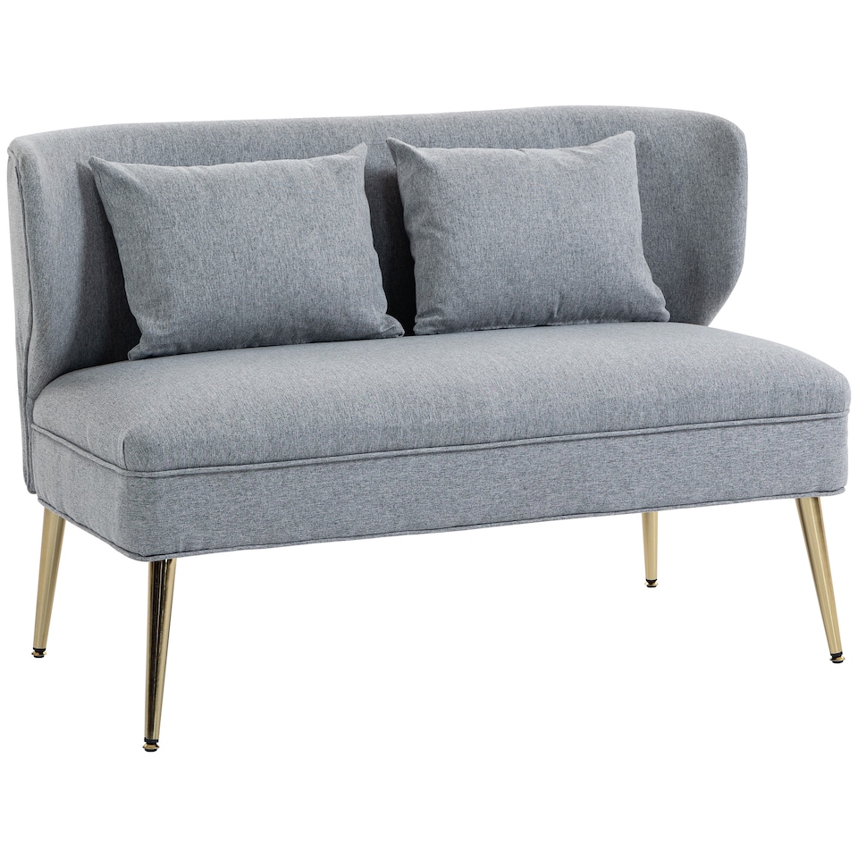 image 1 of HOMCOM 2 Seater Sofa, Linen-look Fabric Upholstered Small Sofa with Wing Back, Thick Seat, Metal Legs, Loveseat for Living Room, Bedroom, Home Office, Studio, 117 cm, Light Grey | Grey | Two Seater