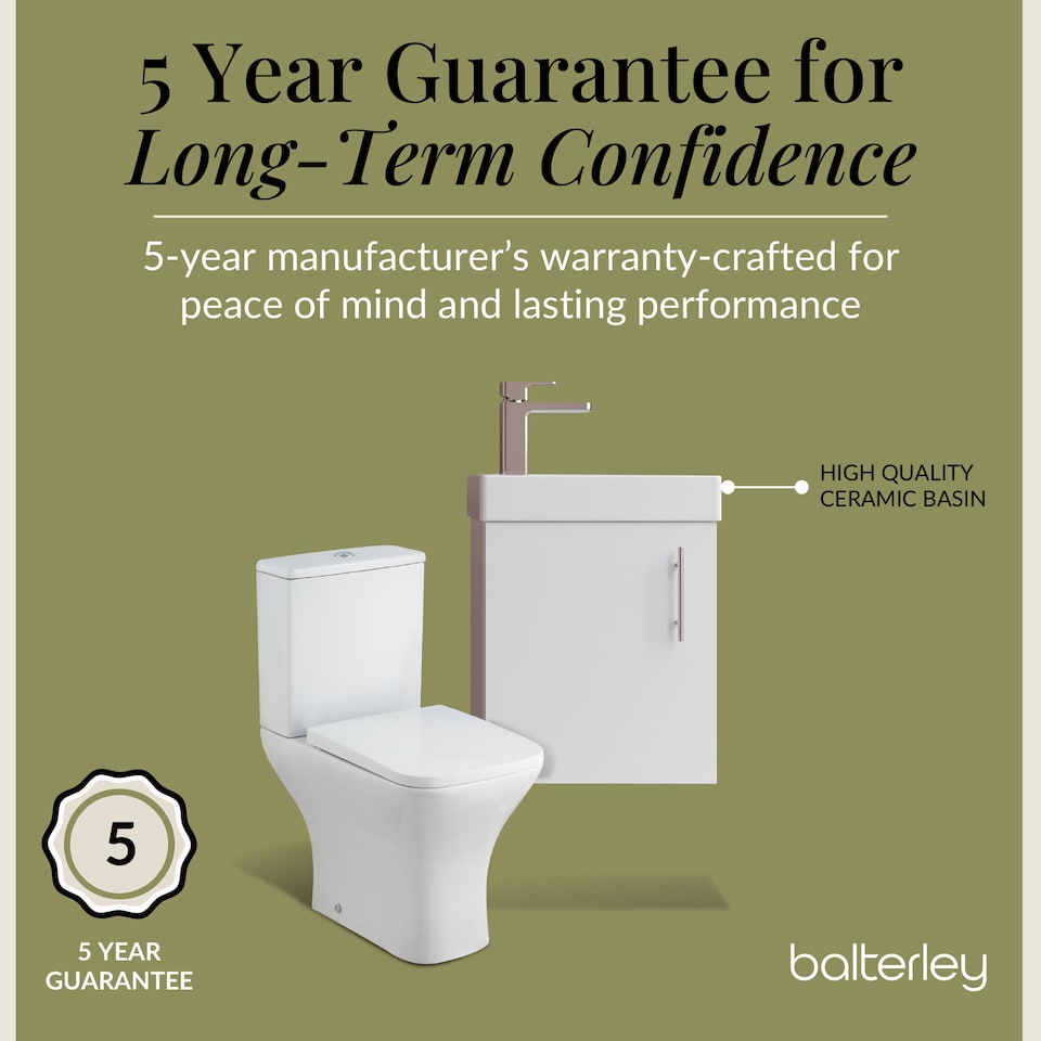 image 1 of Balterley Saint Cloakroom Set - Wall Hung Vanity Basin Unit, Toilet Pan, Cistern, Seat & Mini Basin Tap - Balterley | Green | Gloss White | 438.0000 x 400.0000 x 222.0000mm