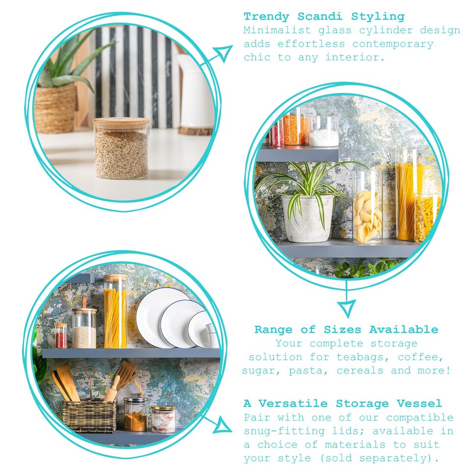 image 1 of Argon Tableware Glass Storage Jar - No Lid - 1 Litre - Kitchen Utensils Pot Bathroom Storage Open Container Glass Jar