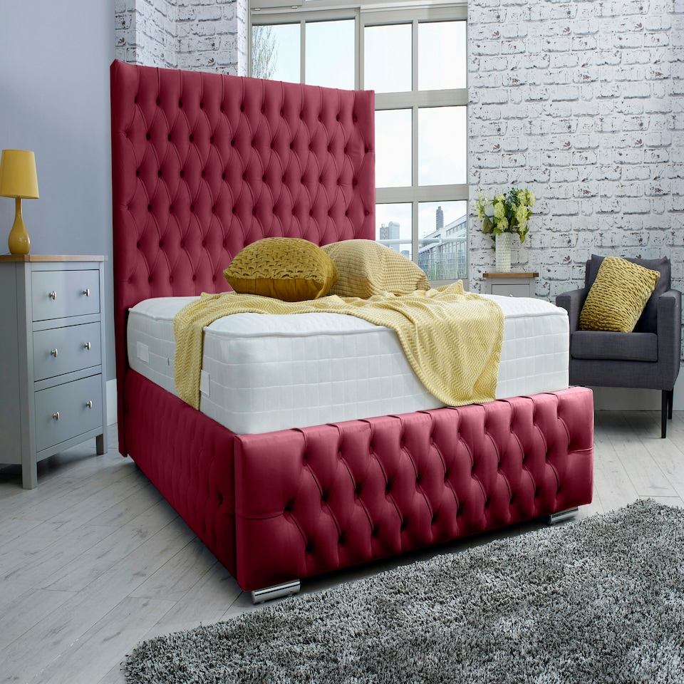 Dino Plush King Bed Frame - Maroon