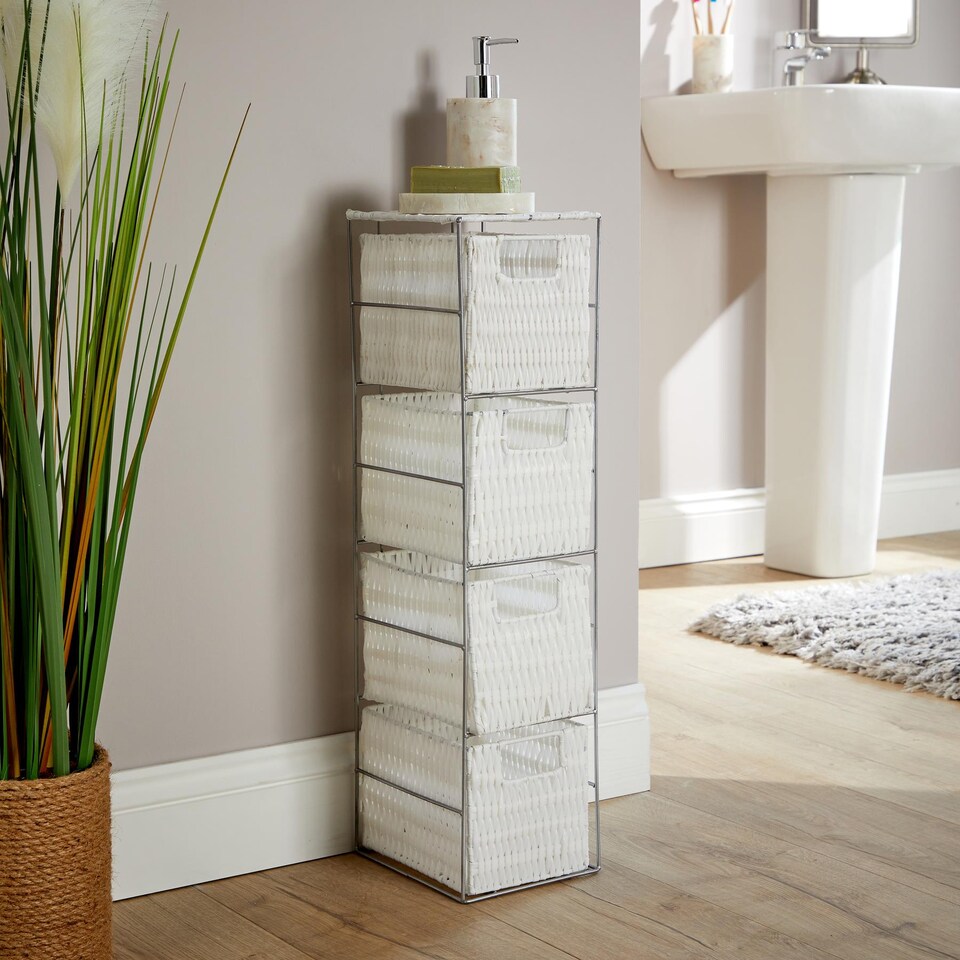 image 1 of Metal Frame Rattan Storage Drawers Home Furniture Fully Assembled | White