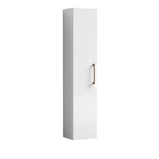 Modern Bathroom Wall Hung 1 Door Tall Storage Unit -Gloss White with Brushed Bronze Handle, 1433 x 300 x 235mm | White | Gloss White | 235 x 300 x 1433mm