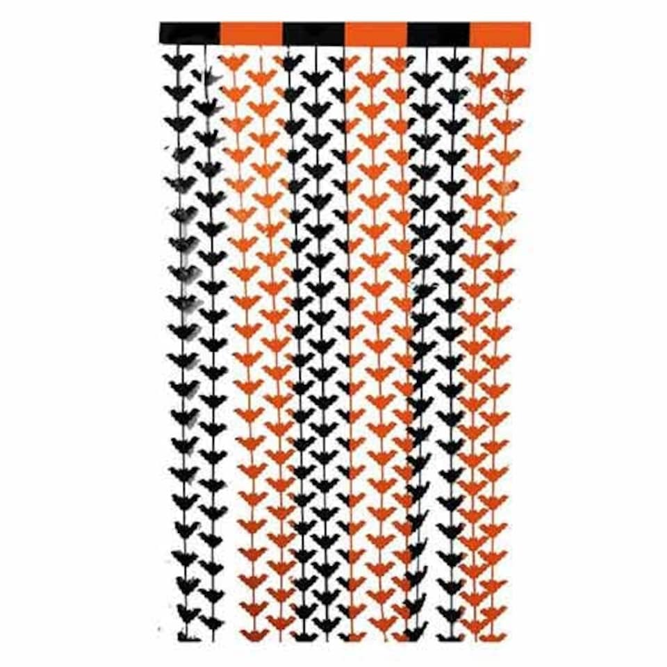 Orange & Black Bat Plastic Fringe Curtain Halloween Backdrop 2m x 98cm