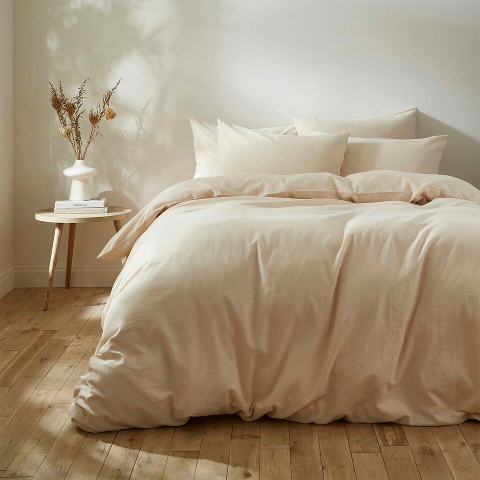 image 1 of Touch Of Linen - Creamy Almond - Duvet Cover Set (Includes 2 Pillowcases - 1 For Single) Cream | Creamy Almond | Double