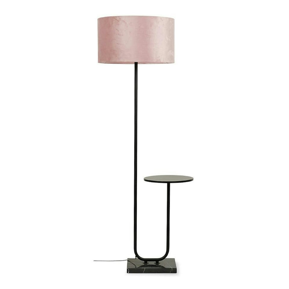 image 1 of ValueLights Tavel Matte Black Floor Lamp with Large Pink Drum Shade and LED Bulb | Pink