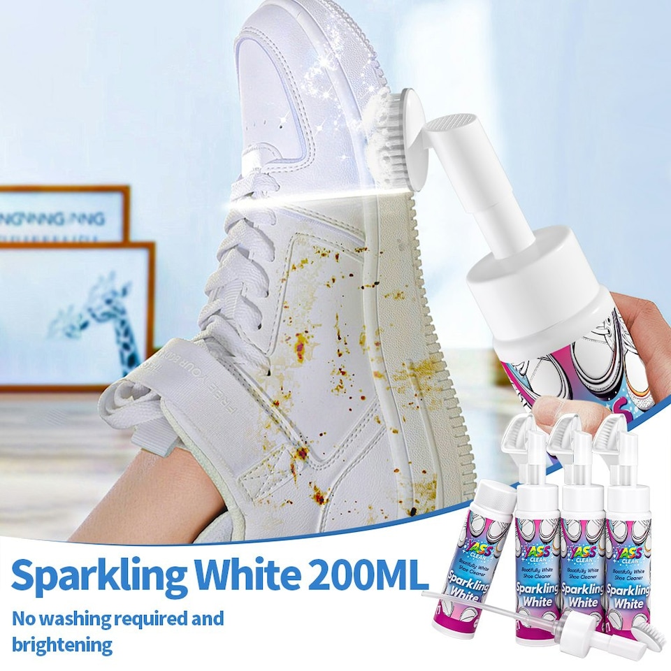 image 1 of Yass Clean White Shoe Cleaner Set, 200ml x 4 Bottles, Foam Applicator with Brush, Sparkling White Formula