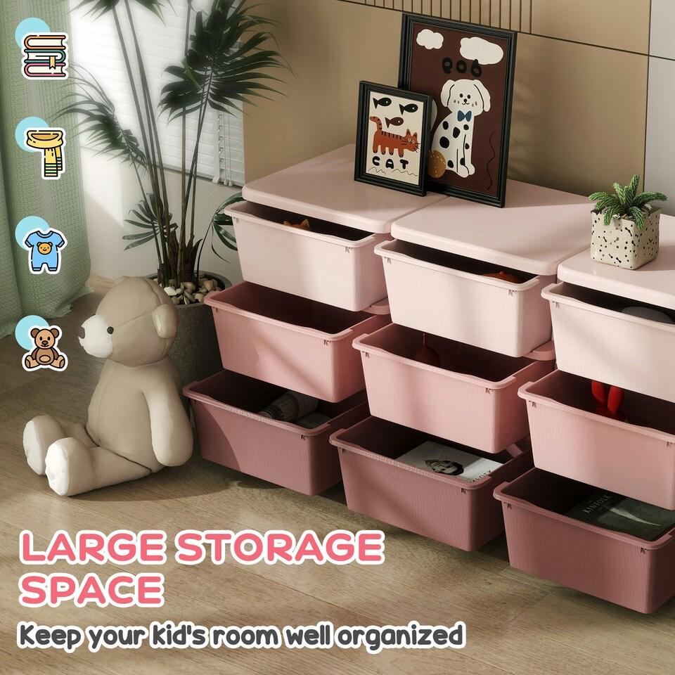 image 1 of HOMCOM Kids Storage Units with Drawers 3 Tier Chest Dresser Tower Pink | 113 x 37 x 56.5 cm