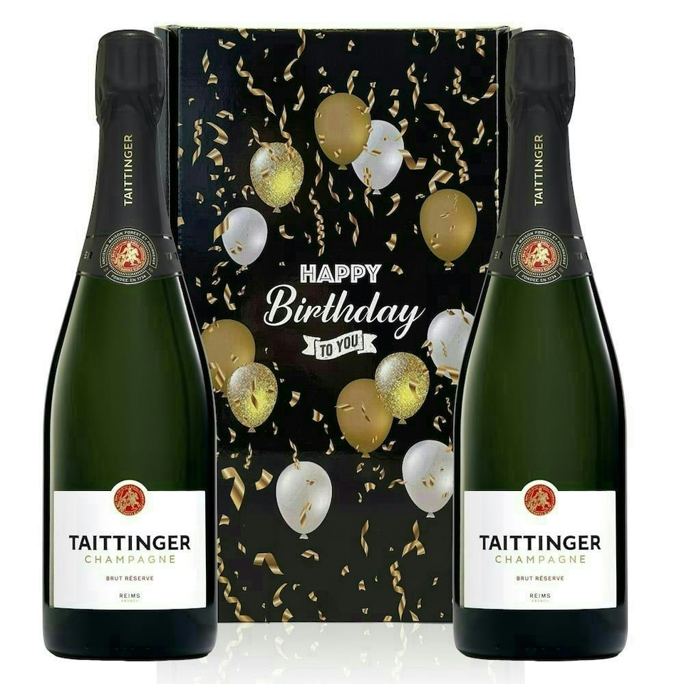 Taittinger Brut Reserve Champagne, Happy Birthday Twin Gift Box (Case of 2, 75cl) 12.5% abv