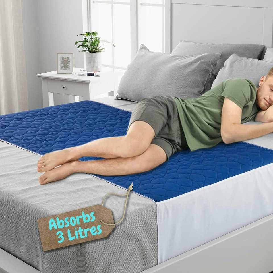 image 1 of Lynmark® Incontinence Bed Pads with Tucks - Washable, Absorbs up to 3L, 85 x 150cm Blue | 2 pack | King