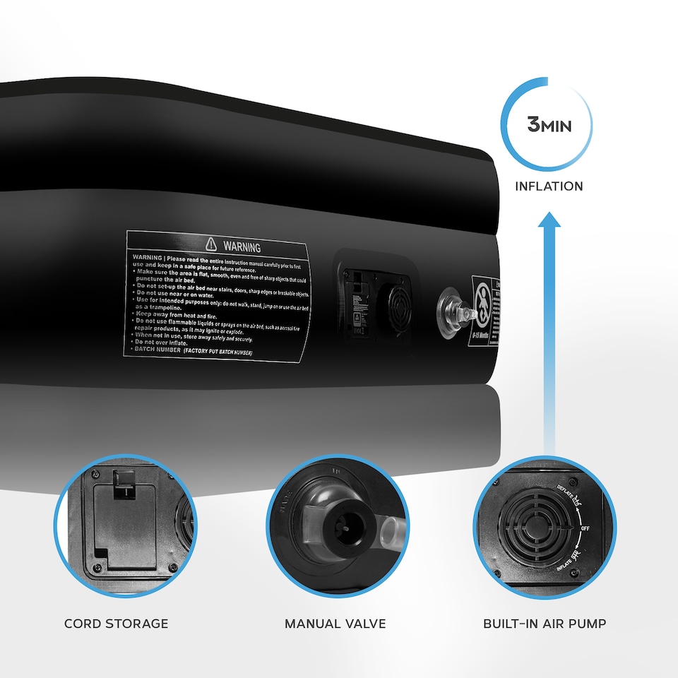 image 1 of Get Fit Air Bed With Built In Electric Pump - Premium Single Size - Blow Up Bed With Free Pillow - Elevated Inflatable Air Mattress | Black | Black Mono | 1