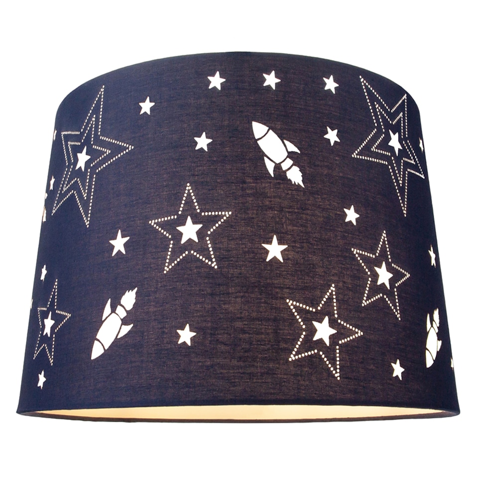 image 1 of Fun Rockets and Stars Childrens-Kids Blue Cotton Bedroom Pendant or Lamp Shade | Blue