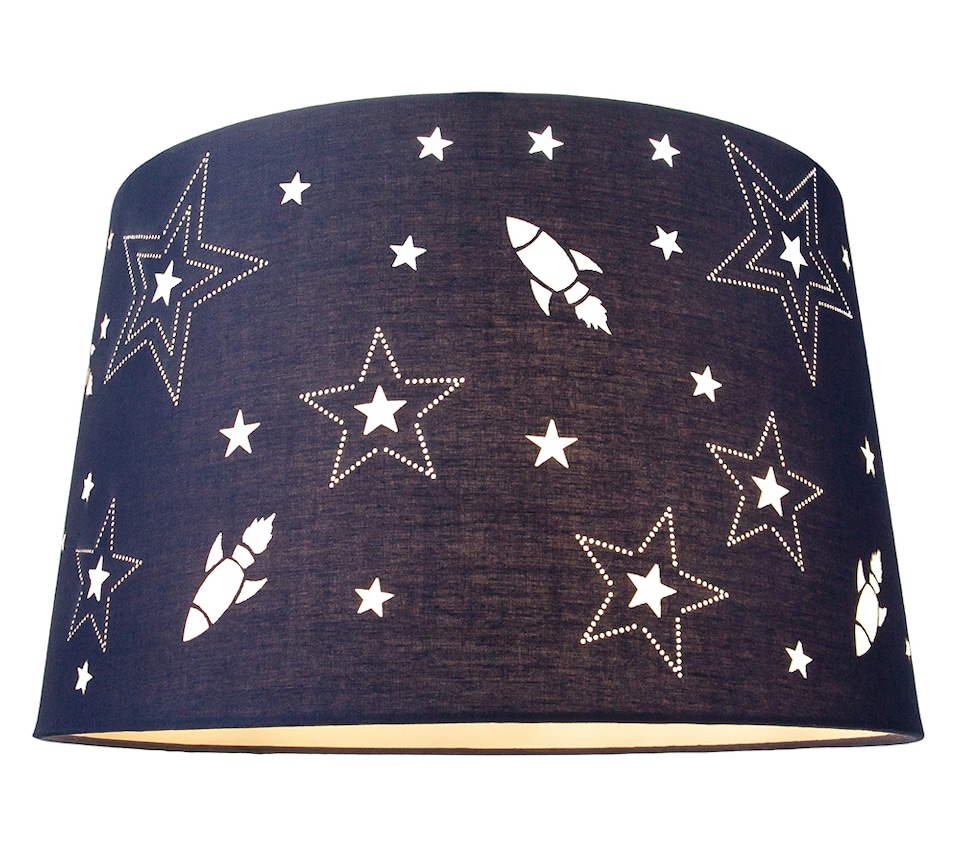 image 1 of Fun Rockets and Stars Childrens-Kids Blue Cotton Bedroom Pendant or Lamp Shade | Blue