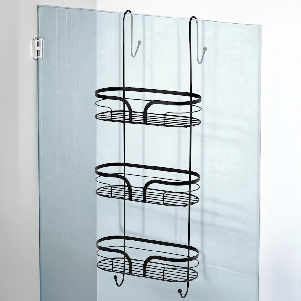 image 1 of Showerdrape Dante Black 3 Tier Over Door Hook Door Shower Caddy | Black | 1
