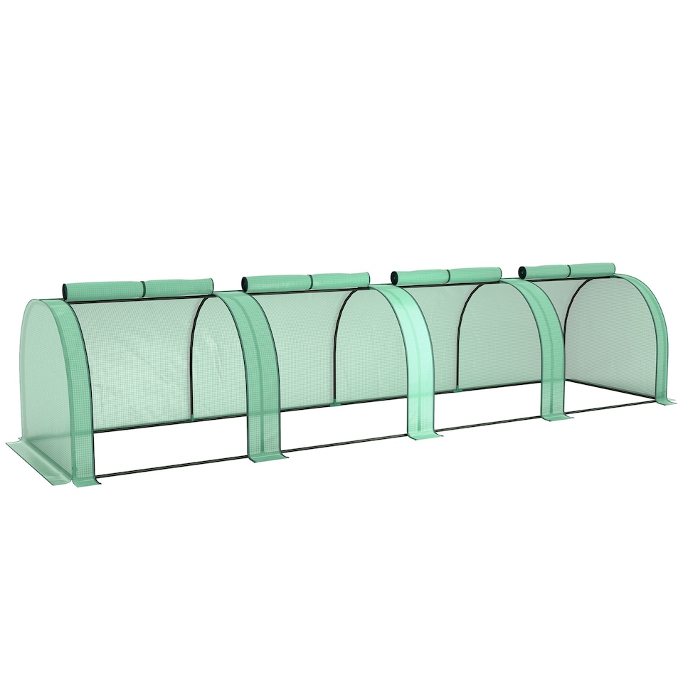image 1 of Outsunny Tunnel Greenhouse Steel Frame for Garden w/ Zipper Doors, Green